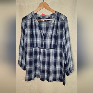 Wrangler Navy and White Plaid Blouse